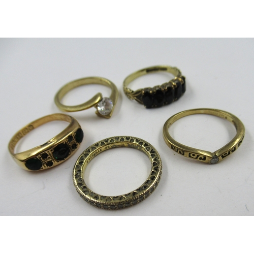 591 - 15ct Gold ring, together with a small diamond 9ct gold ring, 9ct gold and dark blue stone ring, silv... 