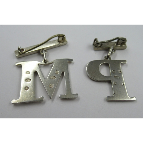 598 - Pair of unusual George IV silver Port and Madeira decanter labels, later mounted as brooches, Birmin... 