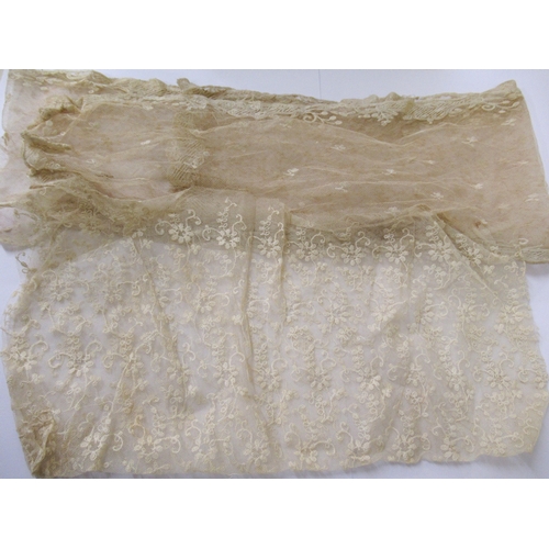 106 - Collection of miscellaneous lace, crochet and other items including a fur cape and various stoles