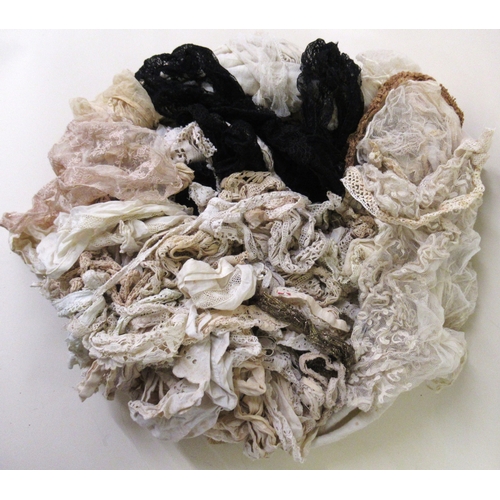 106 - Collection of miscellaneous lace, crochet and other items including a fur cape and various stoles
