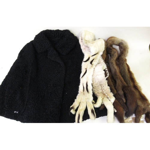 106 - Collection of miscellaneous lace, crochet and other items including a fur cape and various stoles