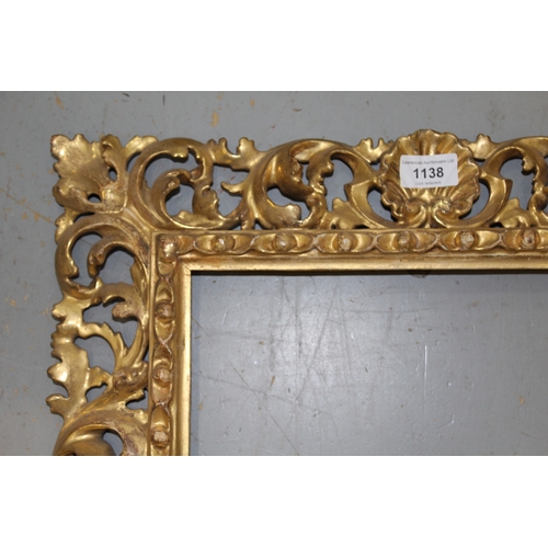 1138 - Antique Florentine design carved giltwood picture frame, rebate 48 x 33cm