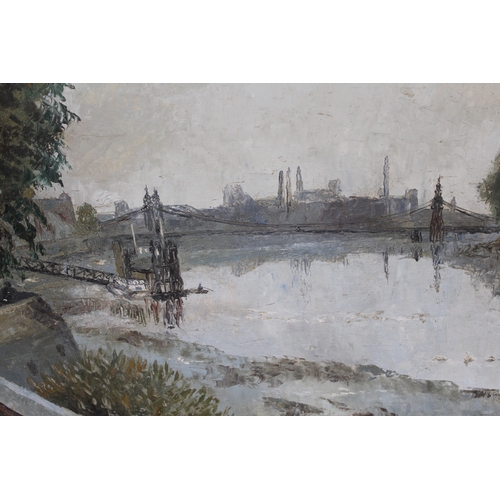 1142 - James Dring (New English Art Club), oil on canvas, Thames scene with bridge, signed, 40 x 50cm