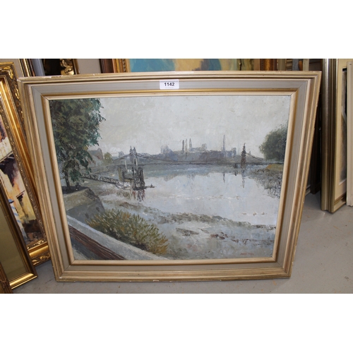 1142 - James Dring (New English Art Club), oil on canvas, Thames scene with bridge, signed, 40 x 50cm