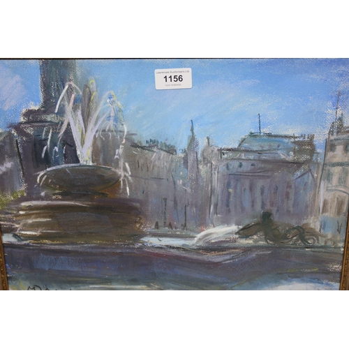 1156 - M. D'Aguilar, pastel drawing, town square fountain, signed, 30 x 40cm