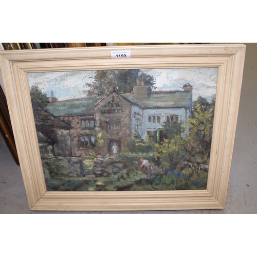 1159 - Pair of oils on canvas, figure in a manor house garden and study of a rocky Cornish coastal scene (t... 