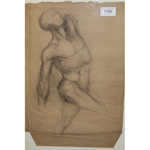1162 - Antique charcoal drawing, classical male figure study, period gilt frame, 42 x 30cm