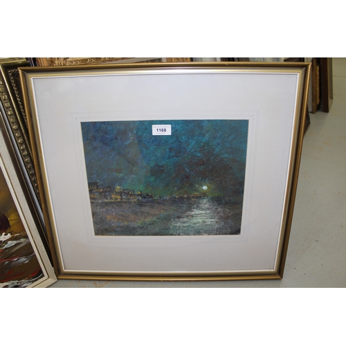 1168 - Attributed to Herbert Charles Sheppard, framed and glazed oil, coastal landscape by moonlight, 27 x ... 