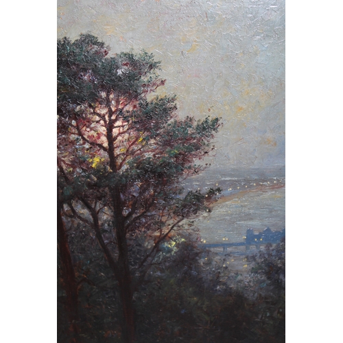 1169 - Herbert Charles Sheppard, oil on panel, view across a coastal landscape by moonlight, inscribed on l... 