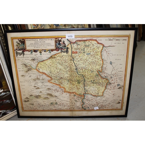 1173 - Antique map of Glasgow and Clydesdale, named top right ' Timothy Pont ', handcoloured with plate mar... 