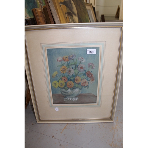 1175 - Modern pastel still life of flowers in a shell form vase, monogrammed FAH, dated 1971, 27 x 21cm