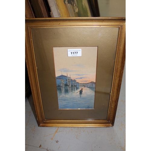 1177 - Two early 20th century watercolours, Venice backwaters with gondolas, indistinctly signed, 21 x 12cm... 