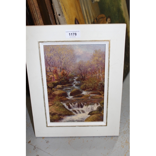 1178 - L.O. Udall, oil on canvas board, figures and artist seated by a stream, signed, 24 x 16cm, in a whit... 