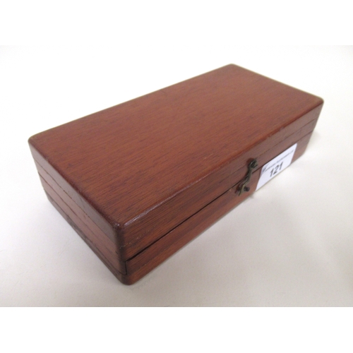 121 - Natural and red stained bone travelling chess set with inlaid folding board