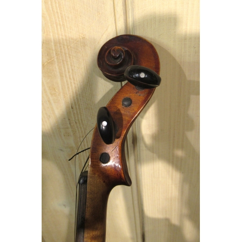 241 - Violin with bow, cased (14 3/4in back)