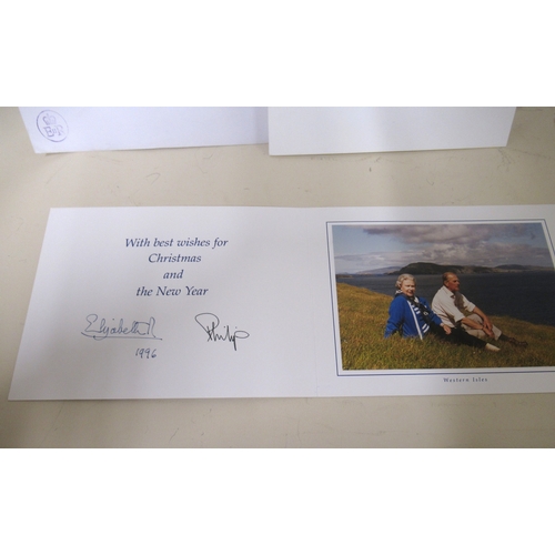 251 - Queen Elizabeth II and Philip, Duke of Edinburgh, two signed Christmas cards, 1996 and 1997, both wi... 