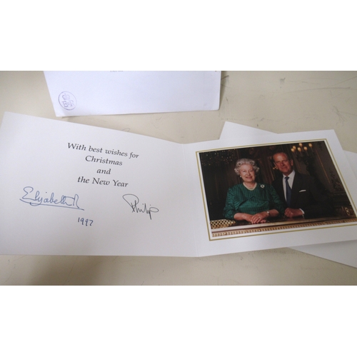 251 - Queen Elizabeth II and Philip, Duke of Edinburgh, two signed Christmas cards, 1996 and 1997, both wi... 