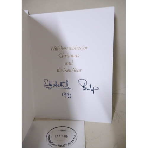 252 - Queen Elizabeth II and Philip, Duke of Edinburgh, two signed Christmas cards, 1993 and 1994, one wit... 