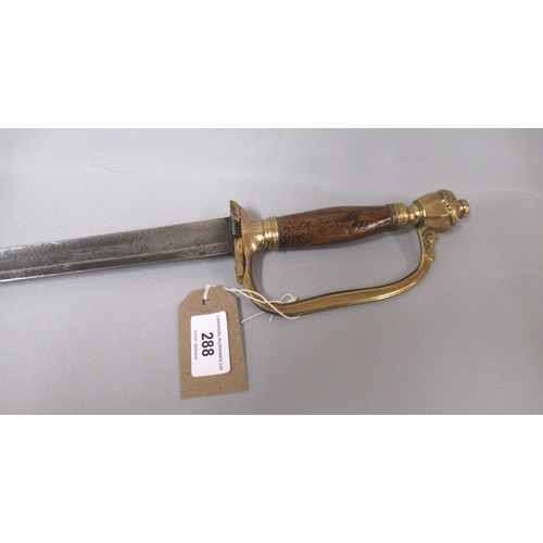 288 - Georgian Officer's sword, the single fuller blade with GR crest, blade by Solingen, with brass hilt ... 