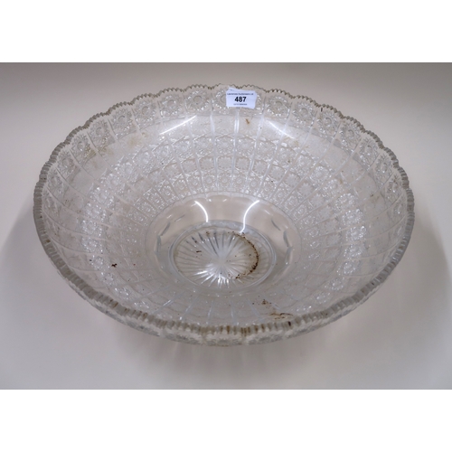 487 - Heavy cut glass fruit bowl, 40cm diameter