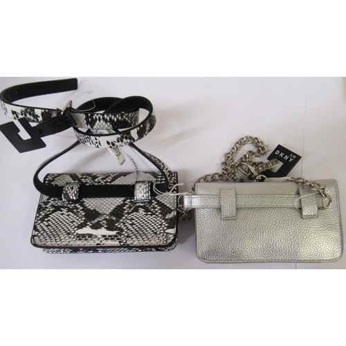 62 - DKNY, two belt purses, one with chain link strap, size S/M and size XL, as new with original tags