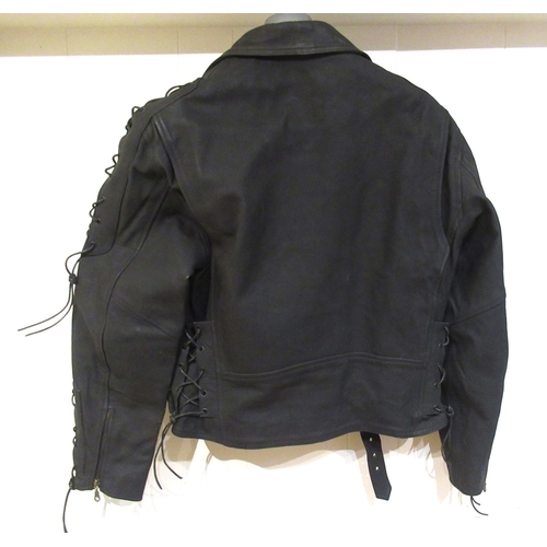 67 - A-Pro leather biker style jacket, size L together with a Sominemi red leather jacket with fur lining... 