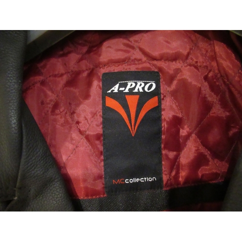 67 - A-Pro leather biker style jacket, size L together with a Sominemi red leather jacket with fur lining... 