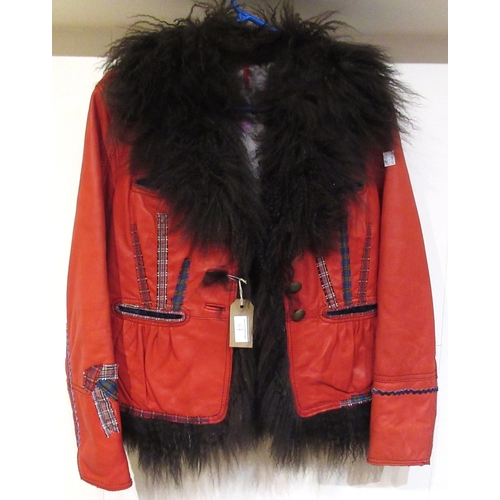 67 - A-Pro leather biker style jacket, size L together with a Sominemi red leather jacket with fur lining... 