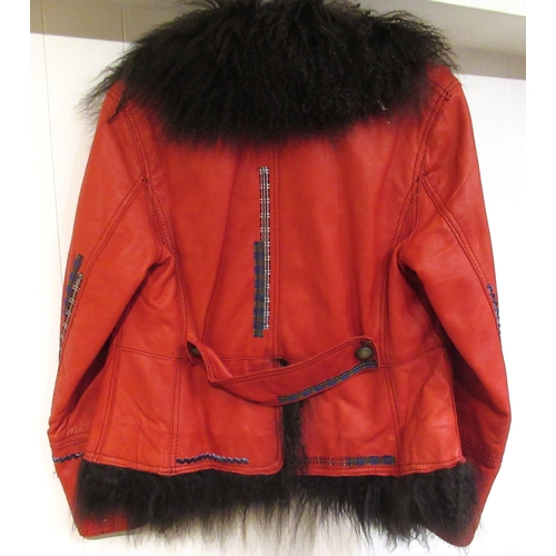 67 - A-Pro leather biker style jacket, size L together with a Sominemi red leather jacket with fur lining... 
