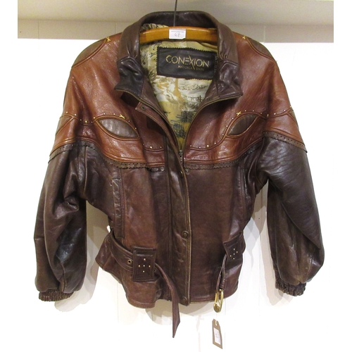 67 - A-Pro leather biker style jacket, size L together with a Sominemi red leather jacket with fur lining... 
