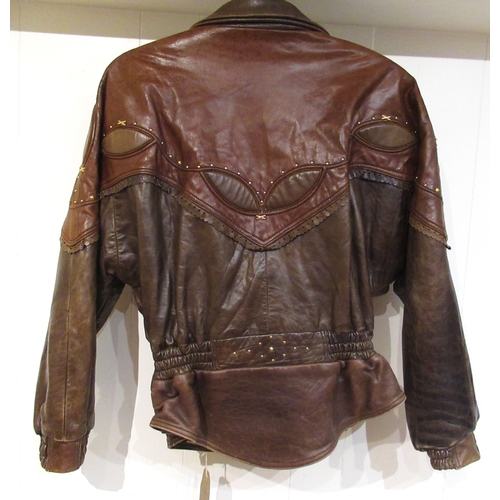 67 - A-Pro leather biker style jacket, size L together with a Sominemi red leather jacket with fur lining... 