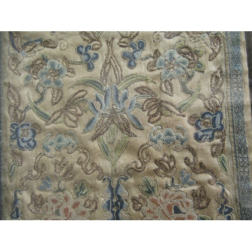 78 - Pair of Chinese silkwork sleeve panels decorated with various flowers, stitched and mounted as one p... 
