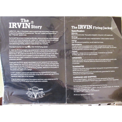 85 - Irwin Leathercraft leather and sheepskin replica World War II flying jacket, size 42, with pamphlet