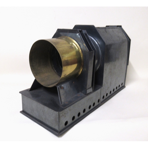 220 - Late 19th Century black Japanned and brass magic lantern in original tin case, together with a quant... 