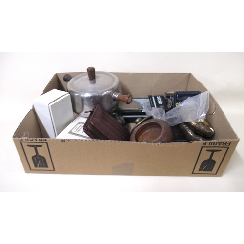 220C - Box of miscellaneous collectables including a painted box, brass censer and other various items