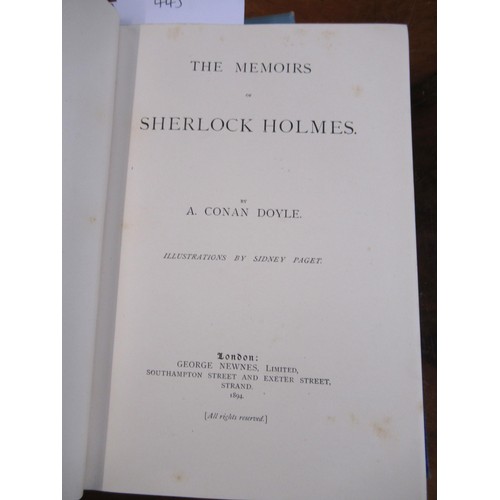 445 - One volume, ' The Adventures of Sherlock Holmes ' by Arthur Conan Doyle, First Edition, dated 1892, ... 