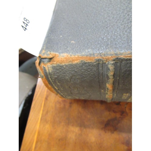 448 - Victorian leather bound family bible with gilt metal clasps and corner mounts