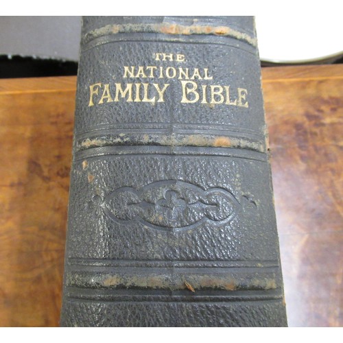 448 - Victorian leather bound family bible with gilt metal clasps and corner mounts