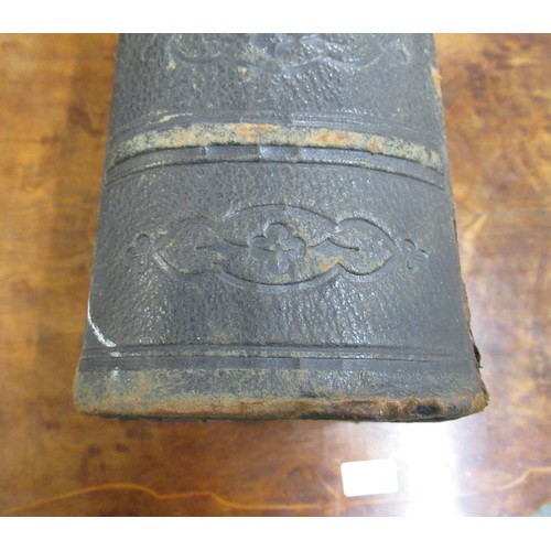 448 - Victorian leather bound family bible with gilt metal clasps and corner mounts