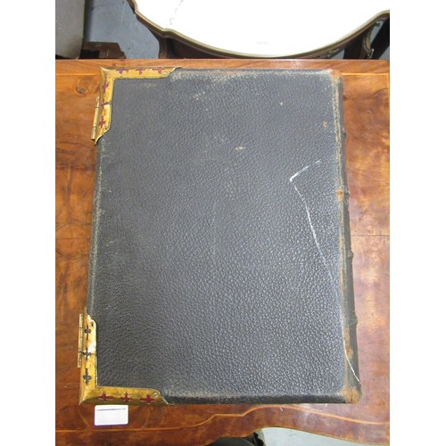 448 - Victorian leather bound family bible with gilt metal clasps and corner mounts