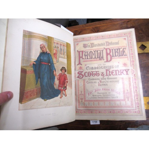 448 - Victorian leather bound family bible with gilt metal clasps and corner mounts