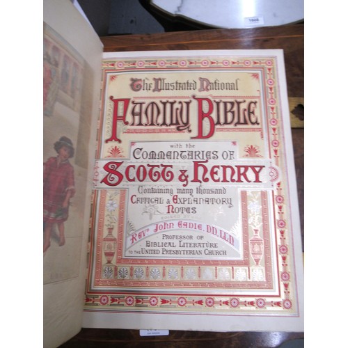 448 - Victorian leather bound family bible with gilt metal clasps and corner mounts