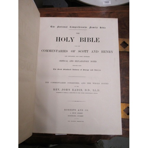 448 - Victorian leather bound family bible with gilt metal clasps and corner mounts