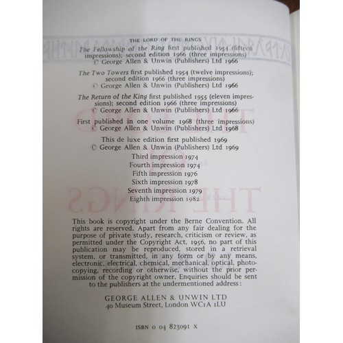 456 - ' The Lord of the Rings ' by J.R.R. Tolkien Deluxe Edition with black boards decorated in silver and... 