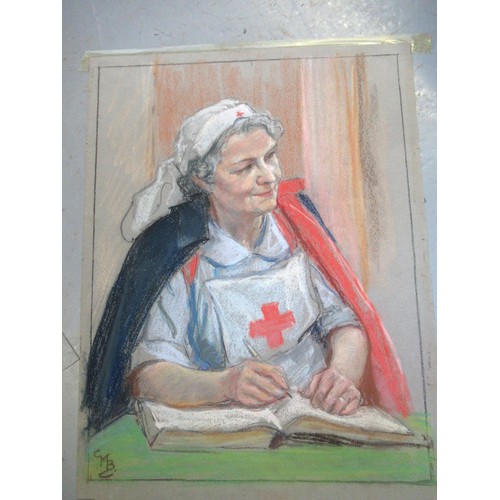 1191 - Pastel drawing, study of the head of a young girl, signed Olpa Helmann, 29 x 22cm, unframed, togethe... 