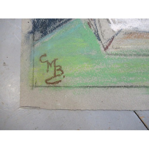 1191 - Pastel drawing, study of the head of a young girl, signed Olpa Helmann, 29 x 22cm, unframed, togethe... 