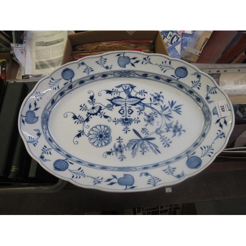 492 - 19th Century oval Meissen Onion pattern meat dish (second), together with a Herend porcelain egg sha... 