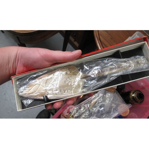 229 - Brass stamp box, small Christofle silver plated dish and a quantity of other miscellaneous items