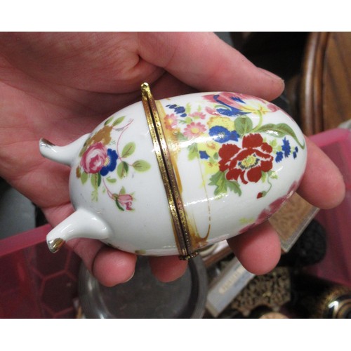 229 - Brass stamp box, small Christofle silver plated dish and a quantity of other miscellaneous items