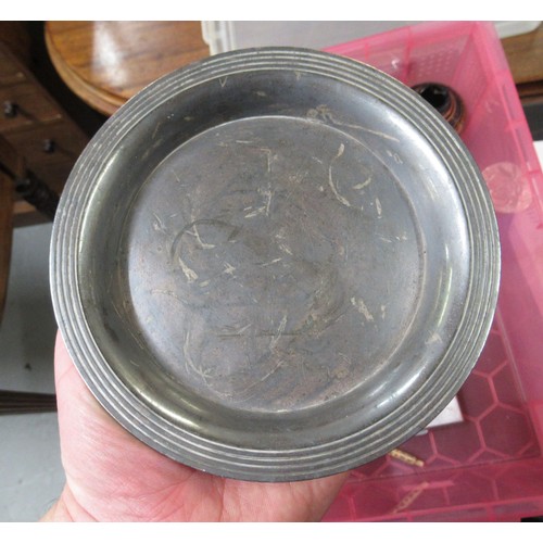 229 - Brass stamp box, small Christofle silver plated dish and a quantity of other miscellaneous items
